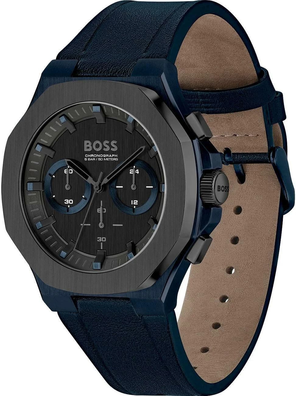 Montre Hugo Boss 1514086 Chronographe en Acier Bleu et Cuir vue 2