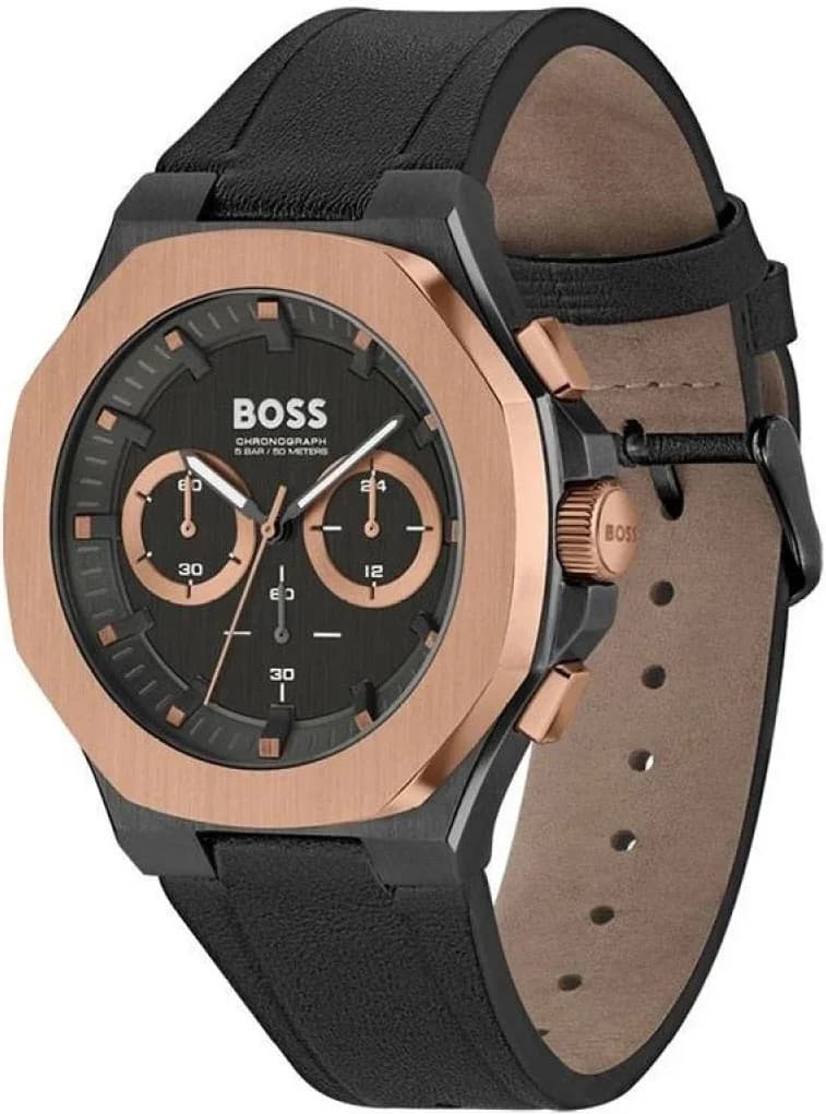 Montre Hugo Boss 1514089 Chronographe en Acier Noir et Or Rose avec Bracelet Cuir vue 2
