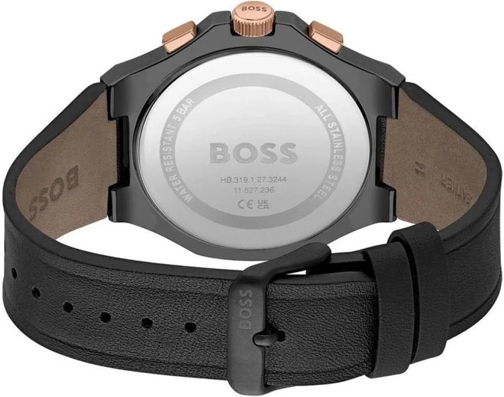 Montre Hugo Boss 1514089 Chronographe en Acier Noir et Or Rose avec Bracelet Cuir vue 3