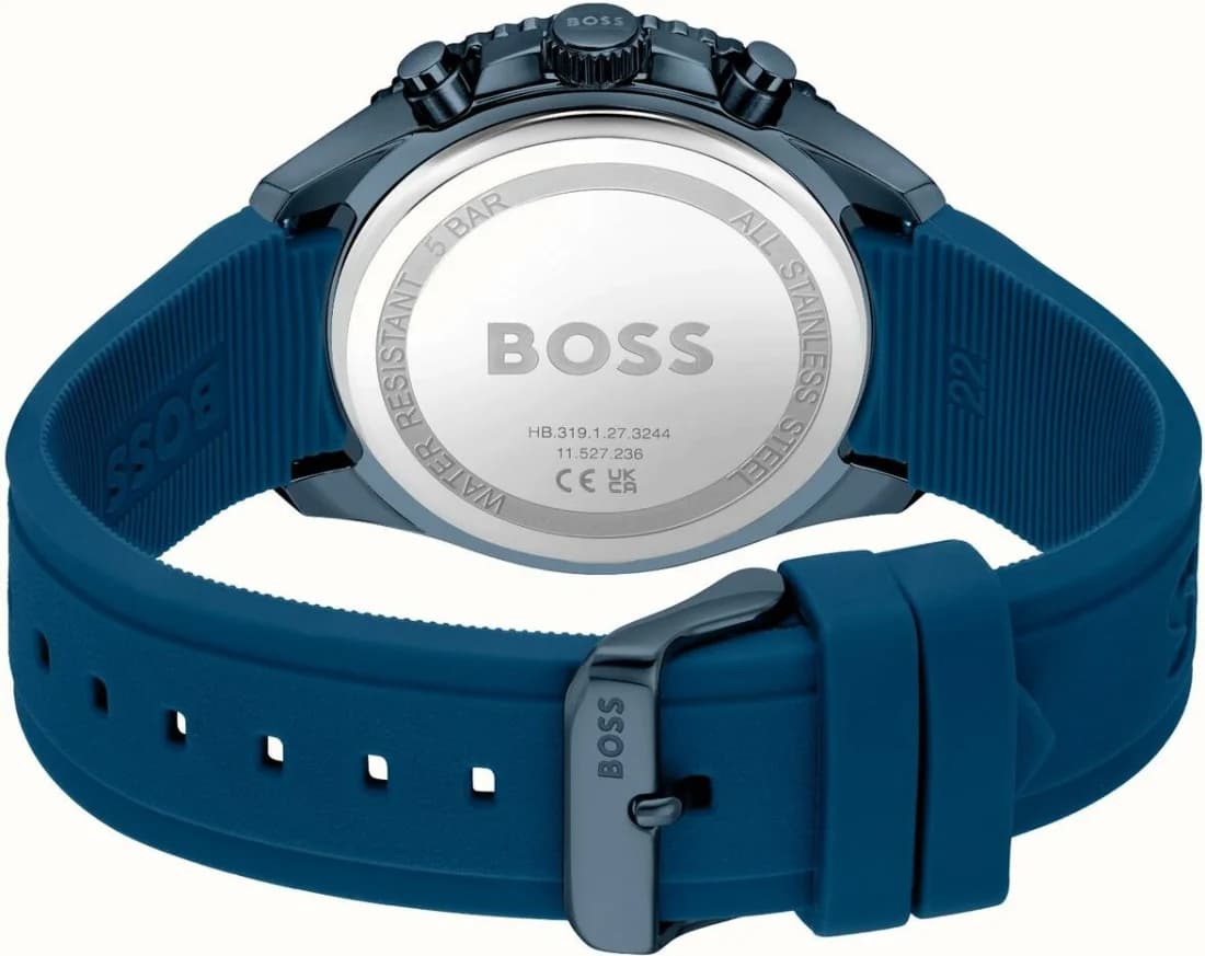 Montre Homme Hugo Boss Runner 1514142 bracelet silicone bleu cadran multifonctions vue 3