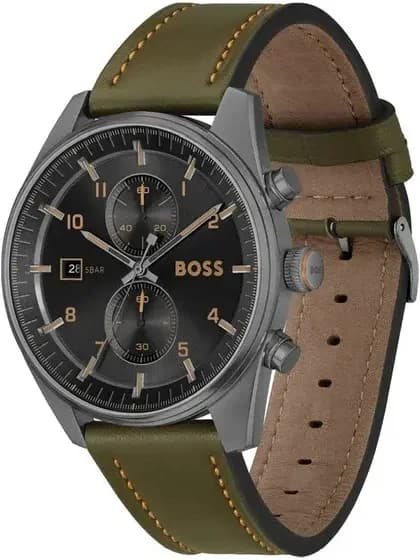 Montre Hugo Boss 1514148 Skytraveller Chronographe en Acier et Cuir Kaki vue 2