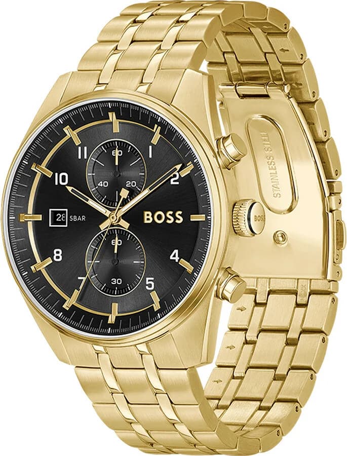 Montre Hugo Boss 1514152 Skytraveller en acier doré et cadran noir vue 2