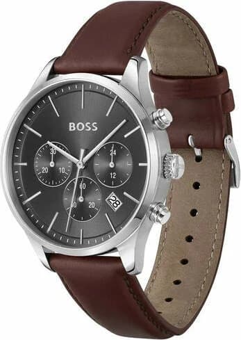 Montre Homme Hugo Boss 1514155 Avery Bracelet Cuir Marron et Cadran Gris Anthracite vue 2