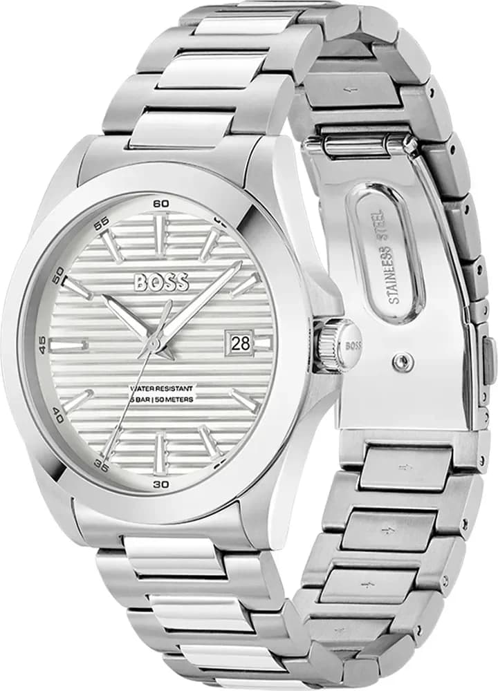 Montre Homme Hugo Boss 1514176 en acier argenté et cadran blanc vue 2