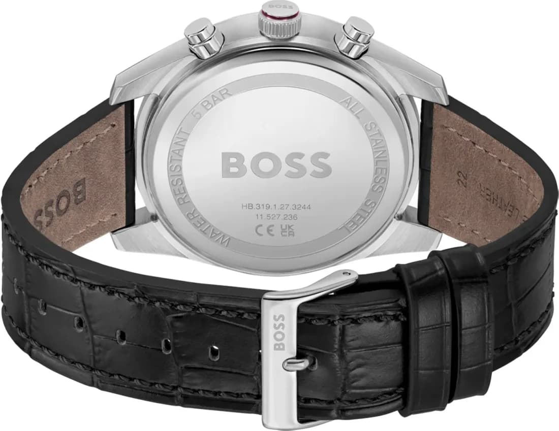 Montre Hugo Boss 1514193 Skytraveller Cadran Rouge et Cuir Noir Aspect Croco vue 3