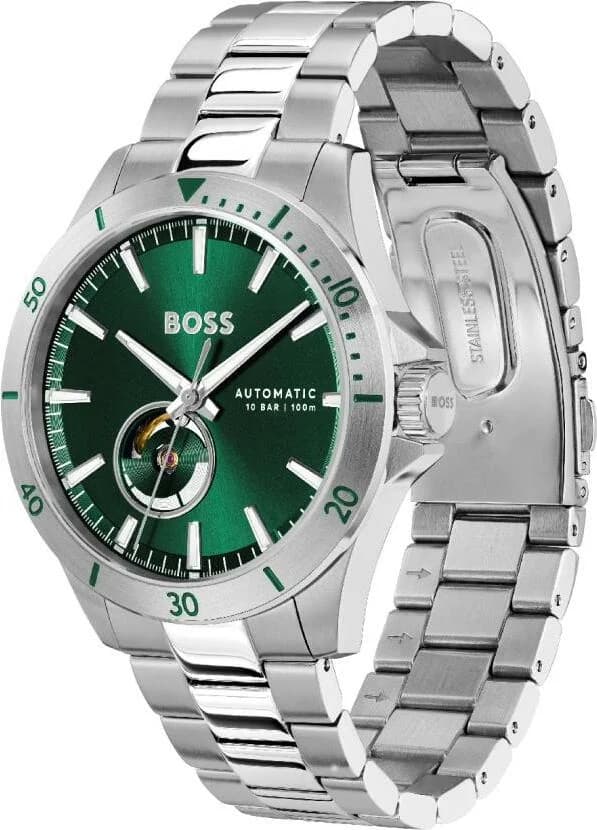 Montre Homme Hugo Boss Automatique Troper 1514200 bracelet acier argenté cadran vert vue 2