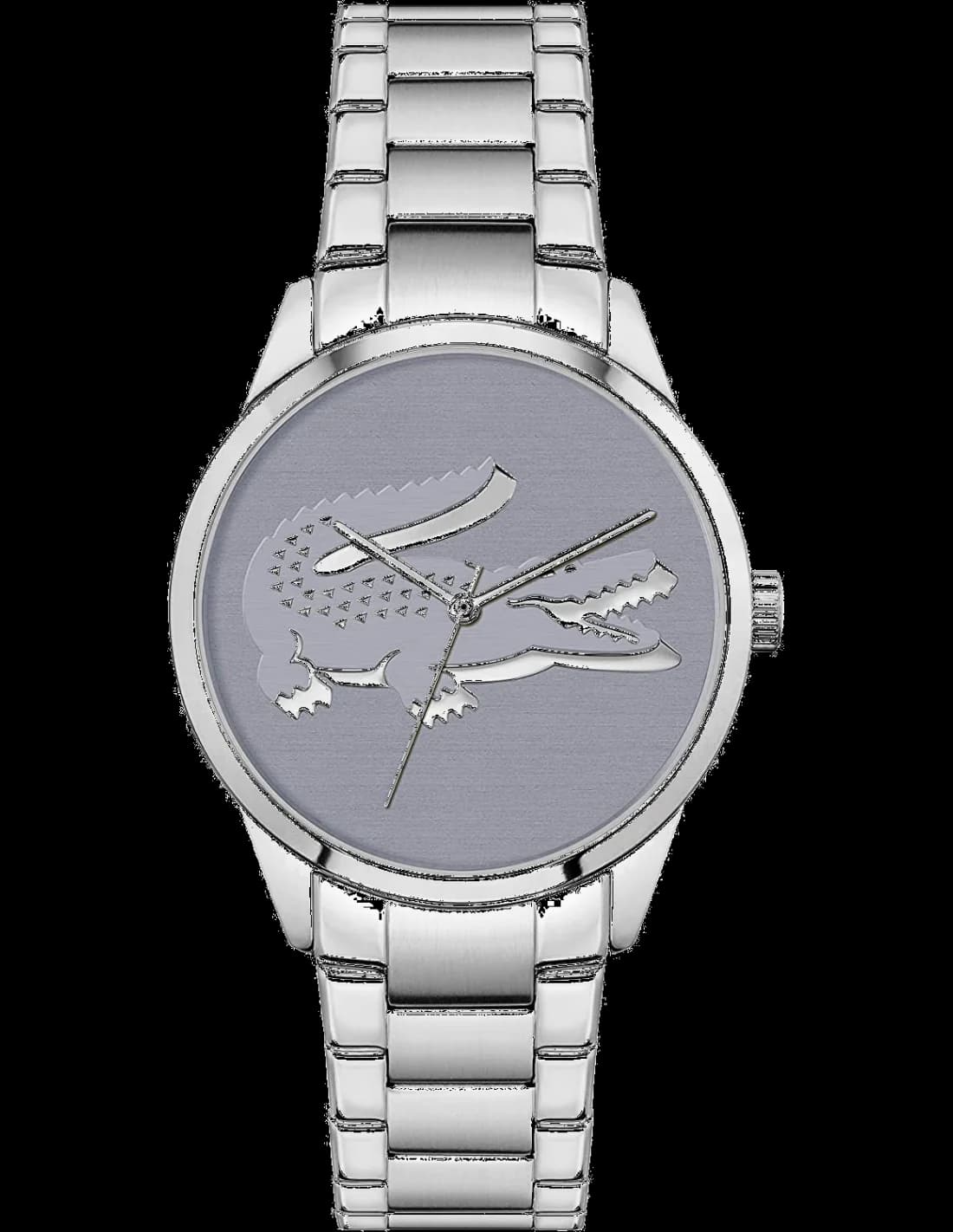 Montre Lacoste 2001174 vue cadran gris soleillé avec chiffres romains et logo crocodile