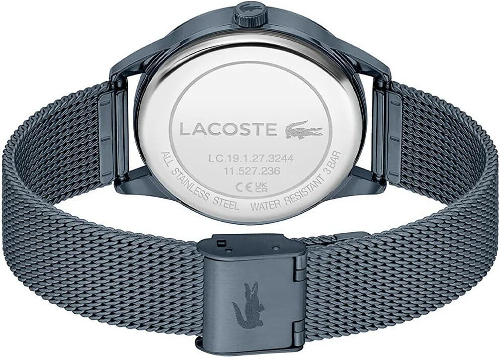Montre Femme Lacoste Ladycroc 2001260 bracelet acier maille milanaise bleu cadran incrusté de strass vue 3