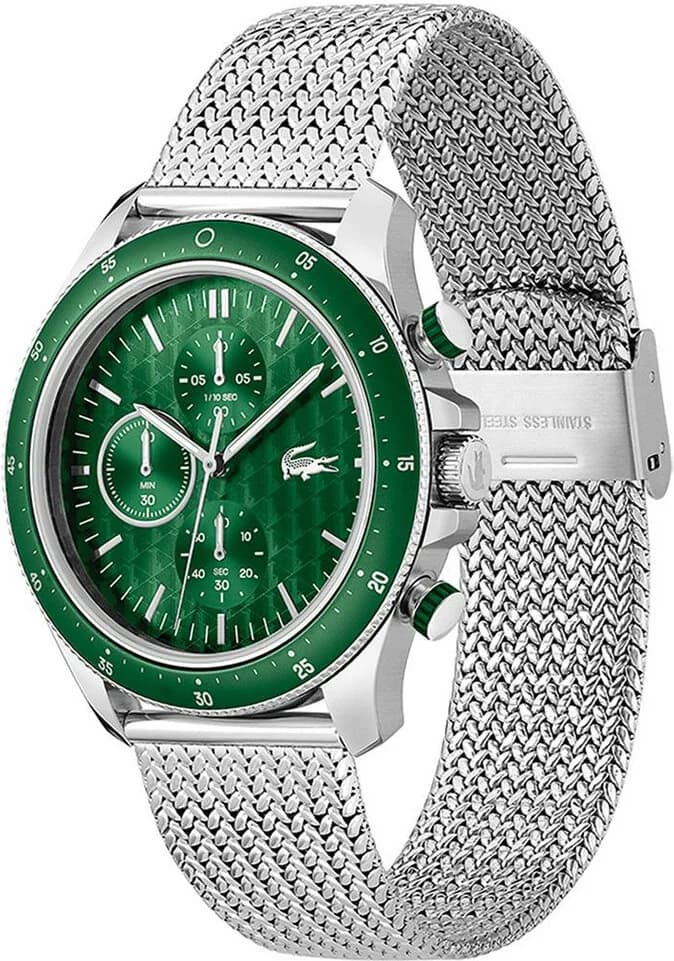 Montre Homme Lacoste 2011255 Neoheritage Cadran Vert et Bracelet Maille Milanaise Argenté vue 2