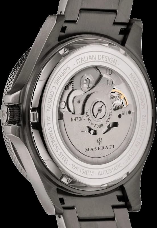 Montre Maserati R8823140001 automatique bracelet gris acier profil