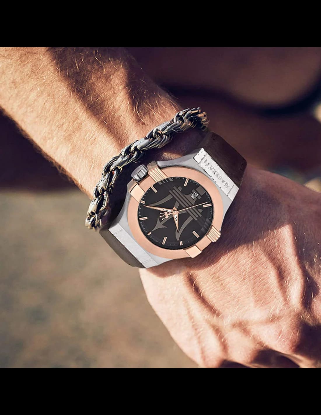 Montre Homme Maserati Potenza R8851108014 bracelet cuir marron vue 4