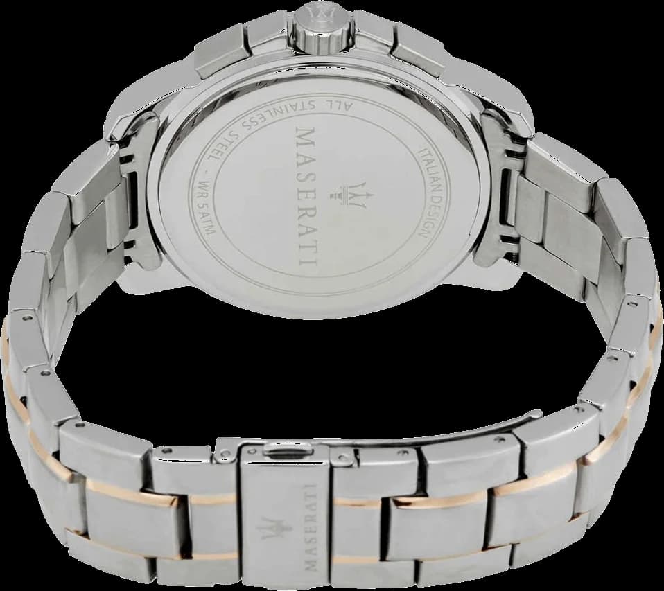 Montre Homme Maserati Successo R8873621008 chronographe cadran bleu bracelet en acier inoxydable bicolore vue 3