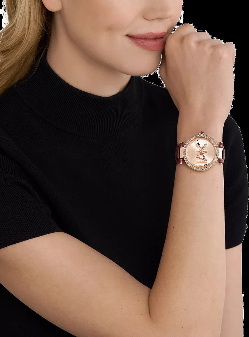Montre Michael Kors Parker MK2974 cadran doré rose bracelet en cuir vue 4