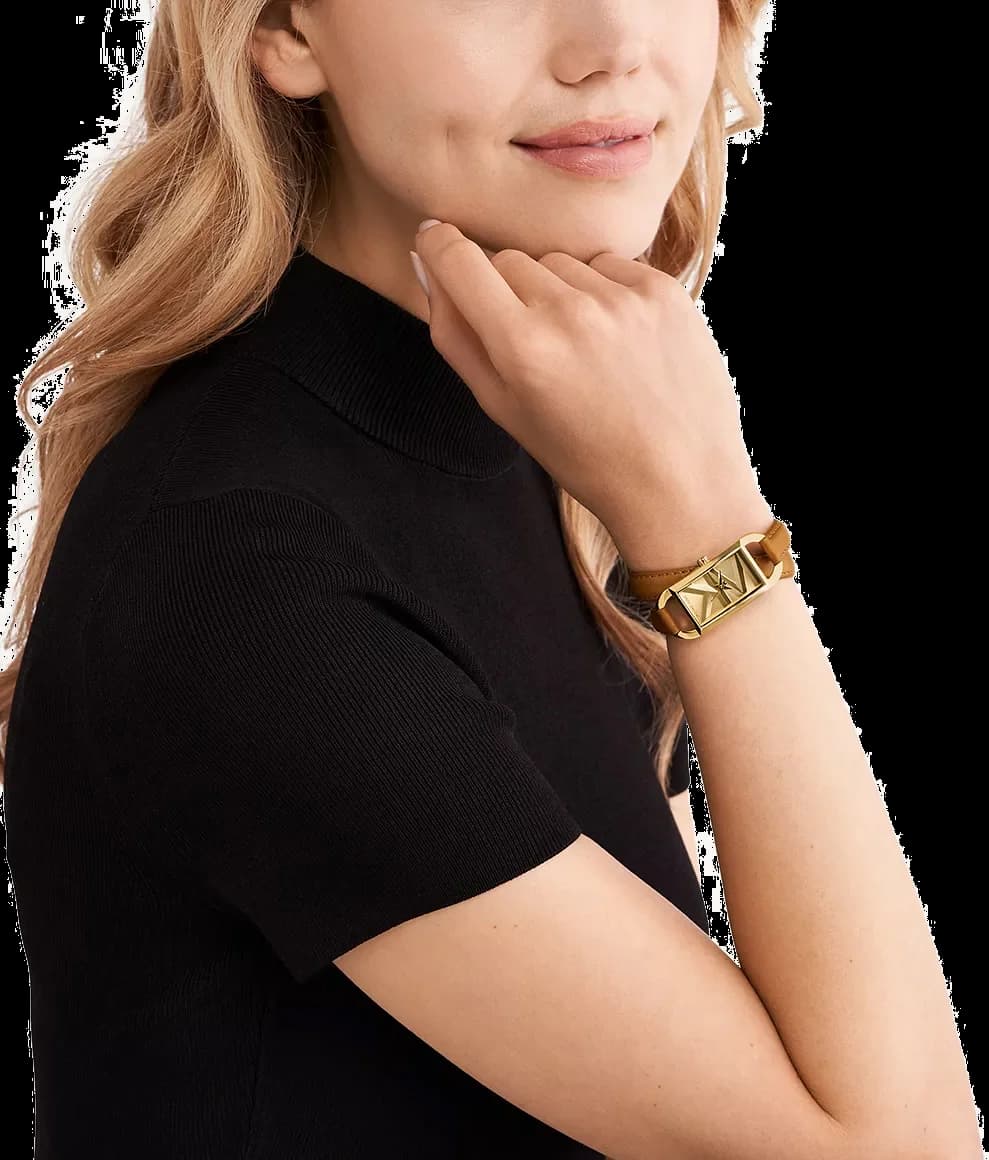 Montre Michael Kors Mini Empire MK4721 Cadran doré bracelet en cuir marron vue 4