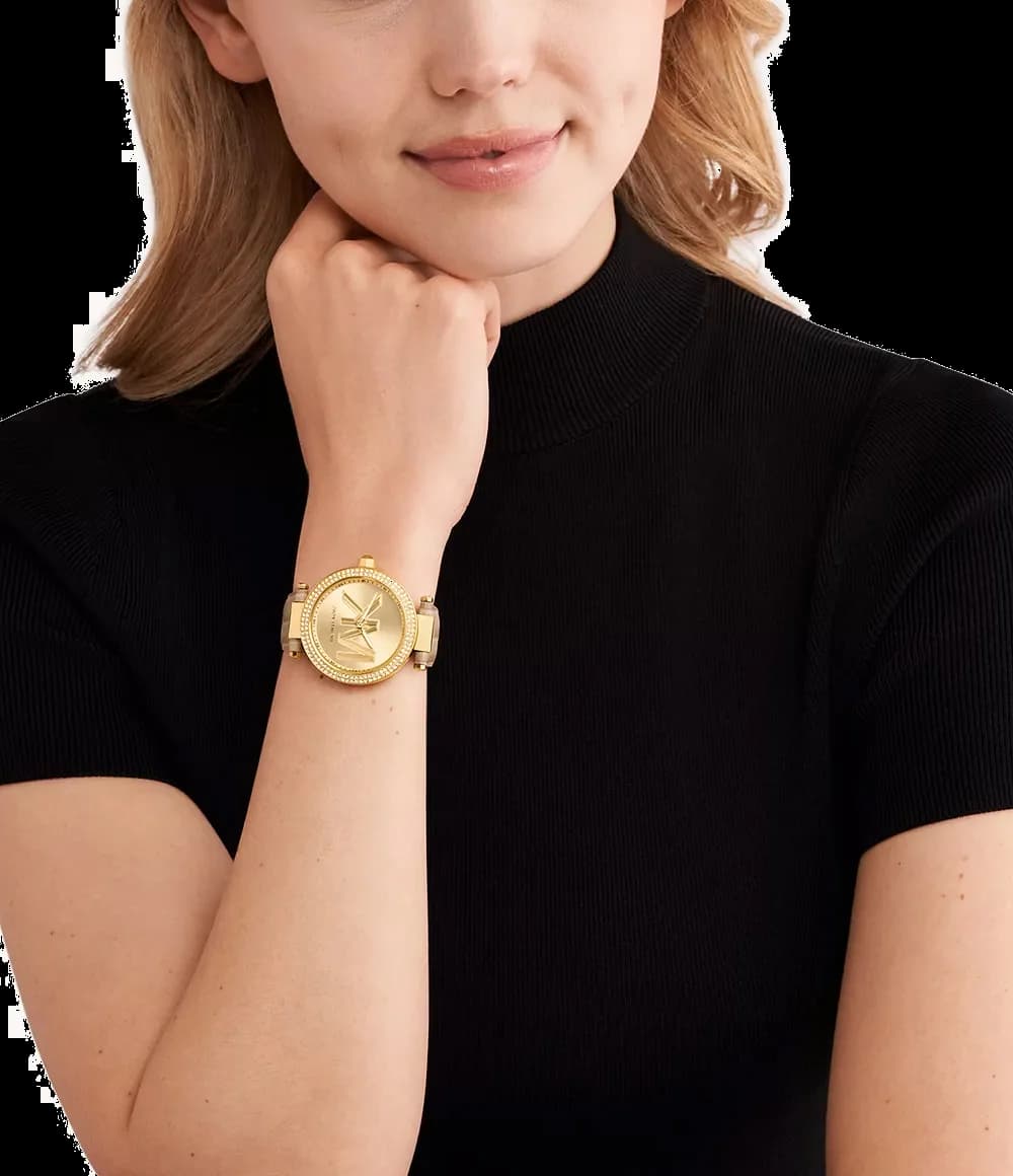 Montre Michael Kors Parker MK4725 en cuir structuré beige vue 3