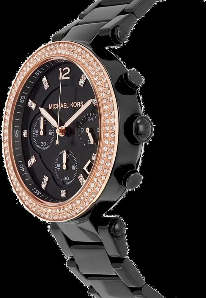 Montre Michael Kors Parker MK5885 Ronde avec courone or rose ornée de brillants vue 2