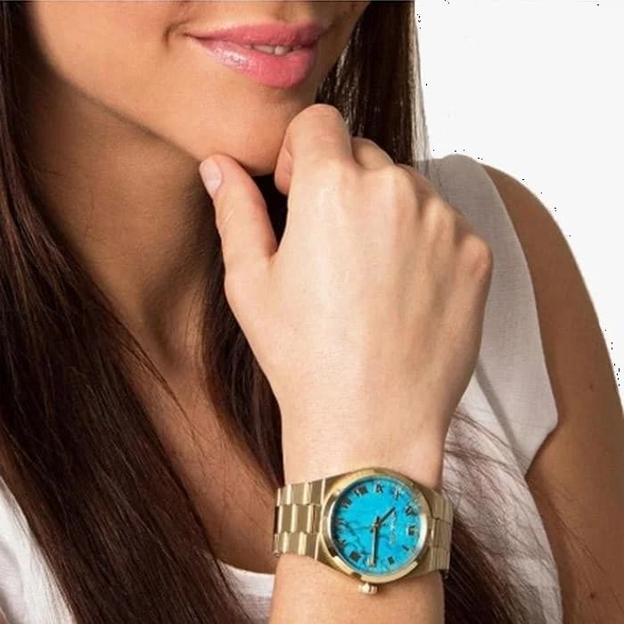 Montre Femme Michael Kors Channing MK5894 dorée cadran turquoise vue 3