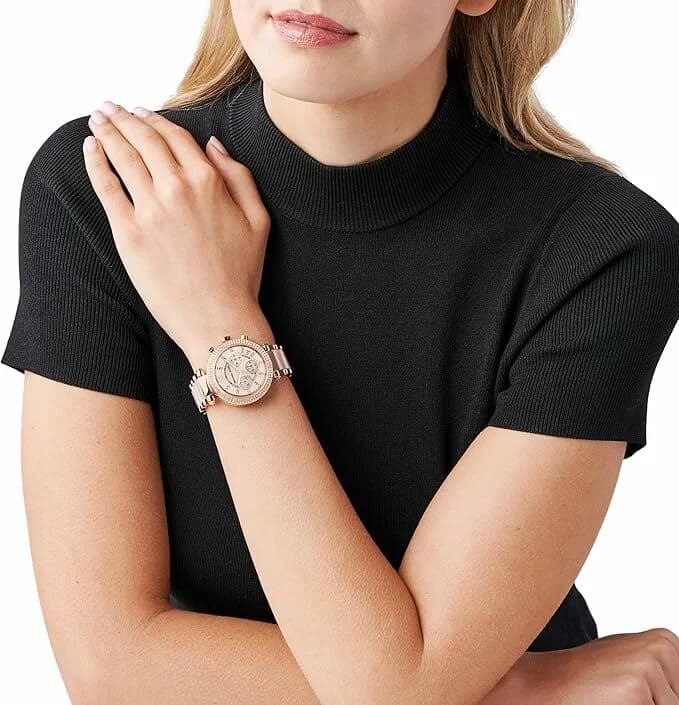 Montre Femme Michael Kors Parker MK5896 Bracelet en acier or rose et acétate vue 5