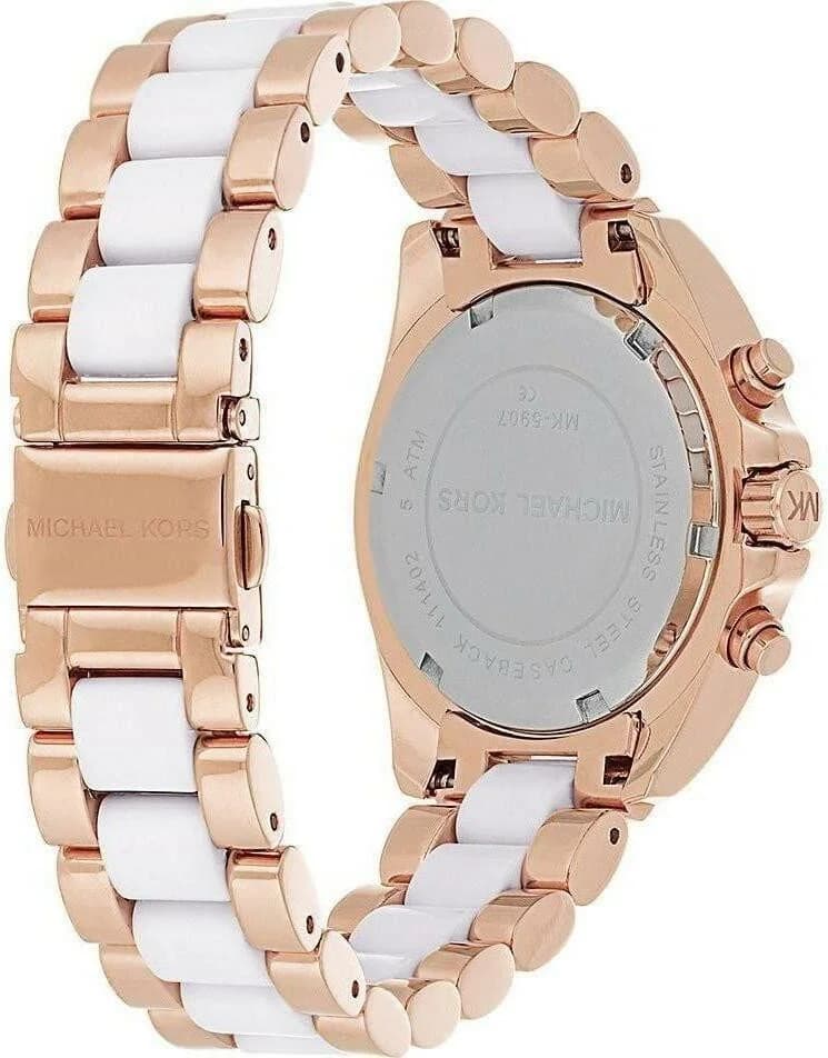 Michael Kors MK5907 avec boîtier or rose et bracelet noir — Montres Outlet
