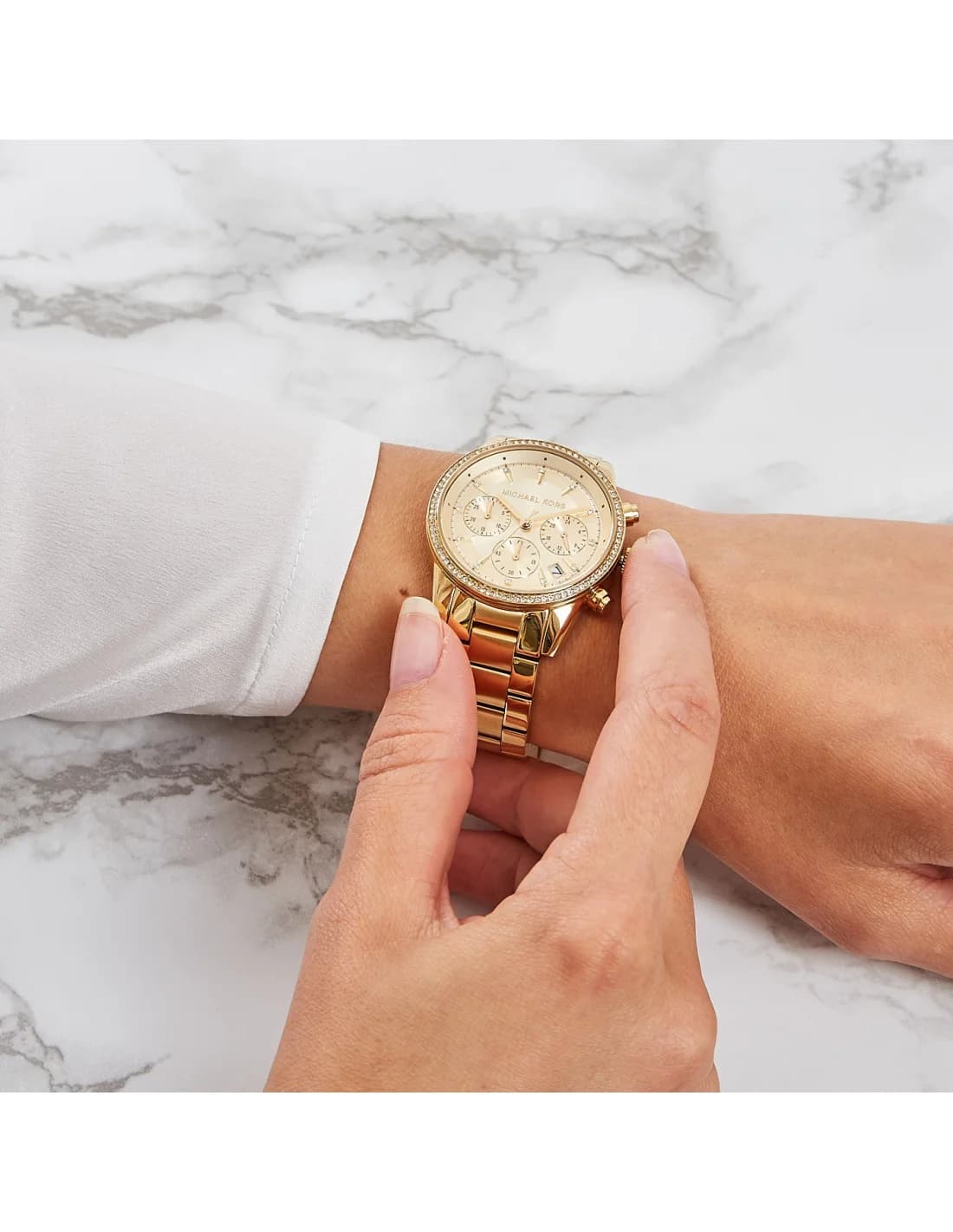 Montre Michael Kors MK6356 Ritz verso boîtier acier doré boucle déployante