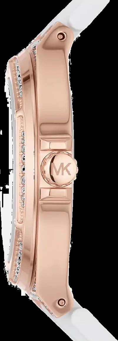 Montre Michael Kors MK7248 Lennox Silicone Blanc et Pavé Ton Or Rose vue 3