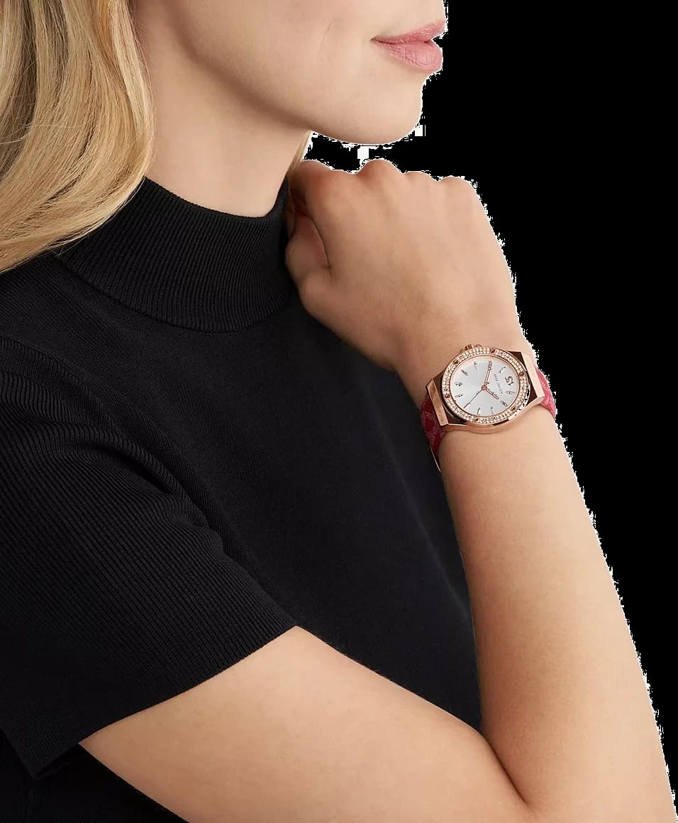 Montre Michael Kors Lennox MK7308 cadran blanc bracelet cuir rouge vue 2