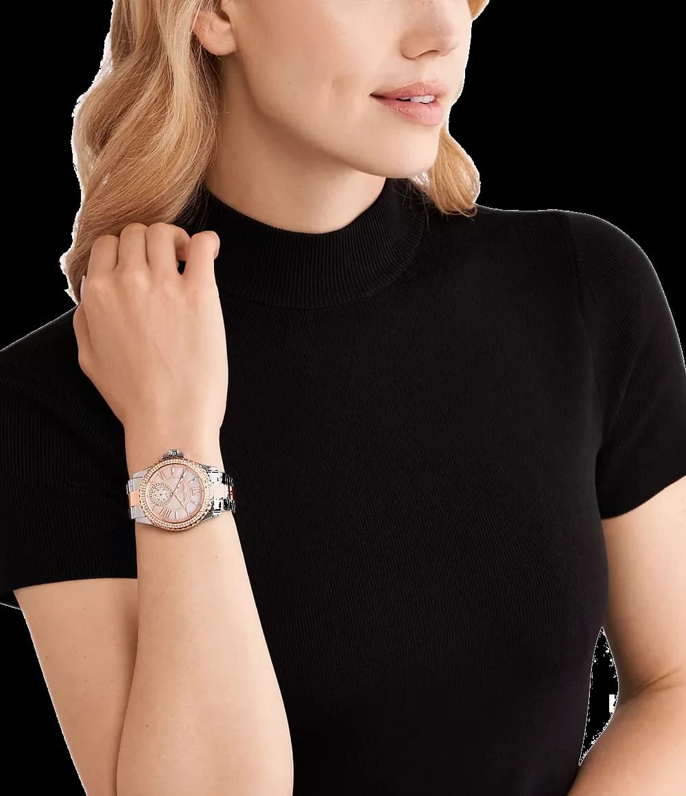 Montre Michael Kors Everest MK7402 cadran doré rose bracelet en acier inoxydable bicolore vue 4