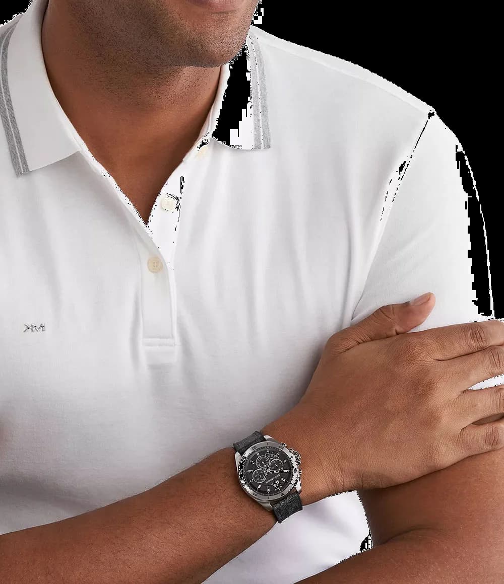 Montre chronographe Michael Kors Brecken MK8850 de couleur noire bande en toile à signature imprimée vue 2