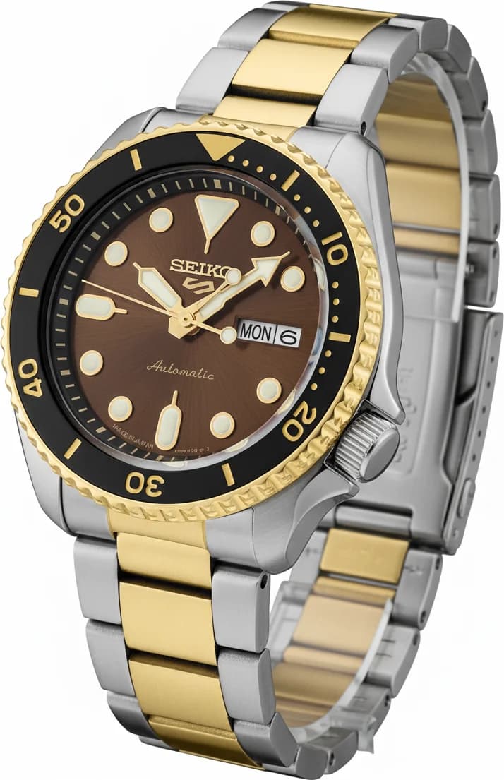 Montre Seiko SRPK22BR Automatique Acier Bicolore et Cadran Marron vue 2