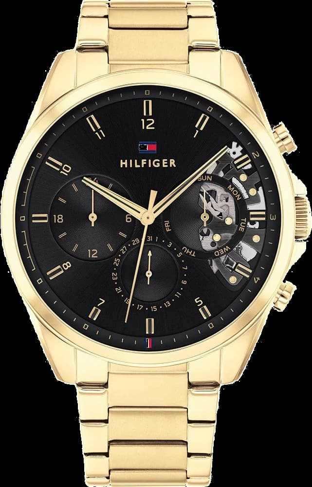 Tommy Hilfiger 1710447 cadran noir et bracelet cuir — Montres Outlet