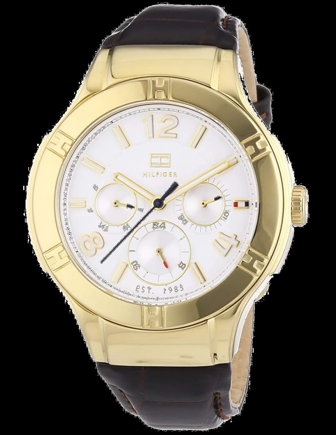 détails bracelet cuir marron et fermoir de la montre Tommy Hilfiger 1781363