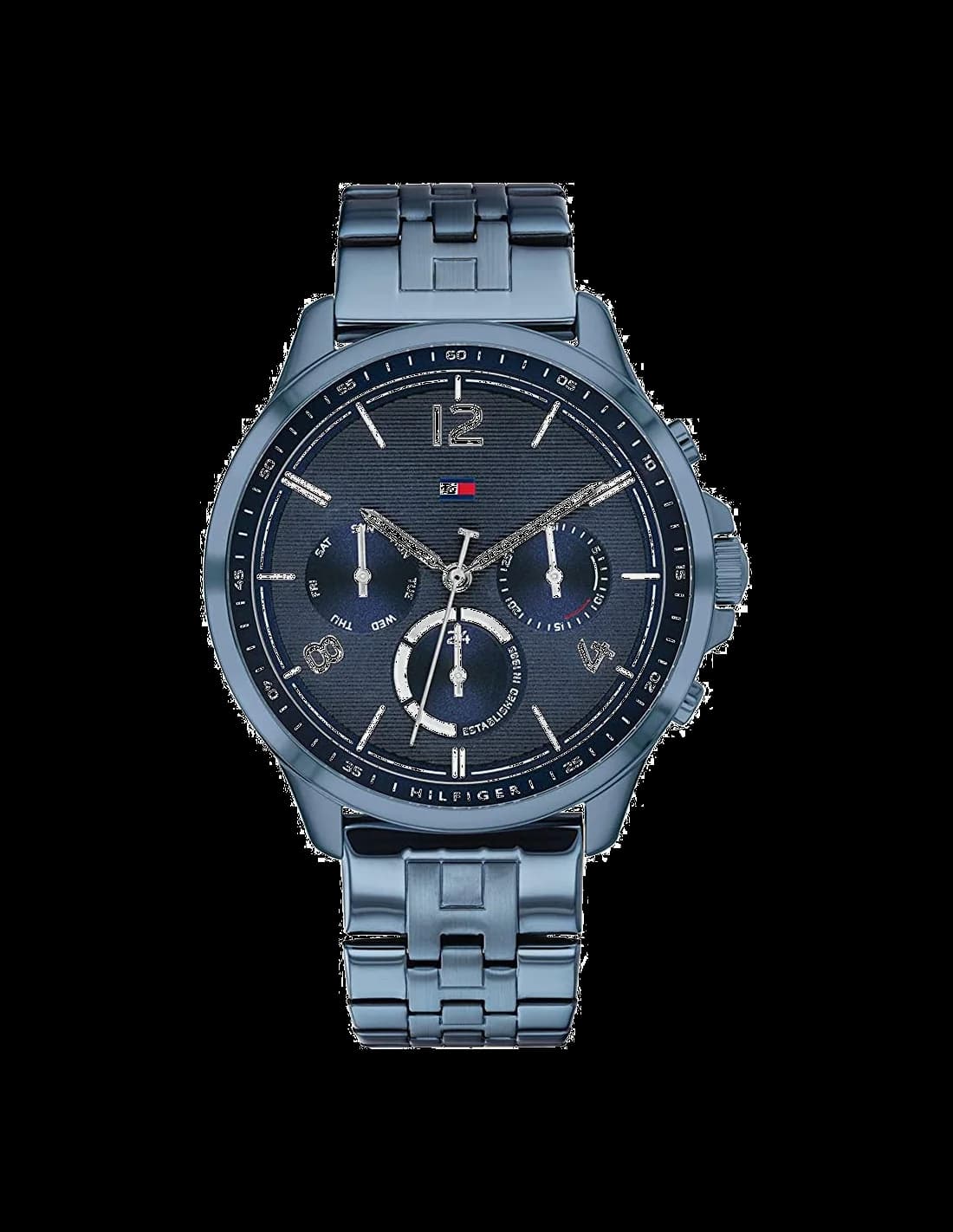 Tommy Hilfiger 1782227 vue du cadran noir et bracelet brun — Montres Outlet