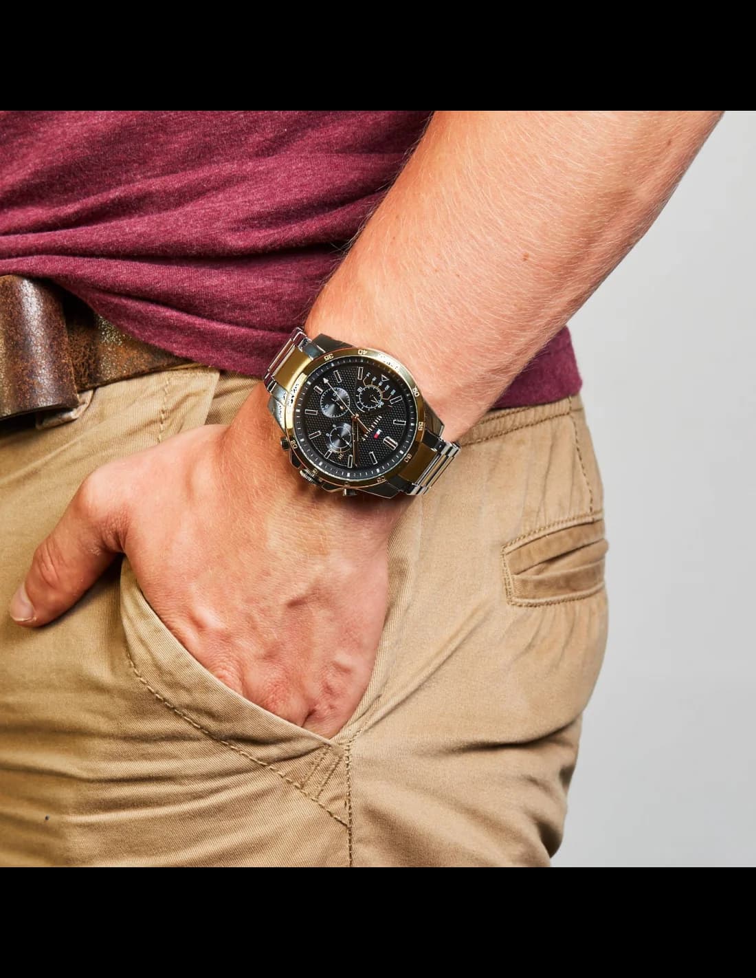 Détail du bracelet cuir de la montre Tommy Hilfiger 1791559 — Montres Outlet