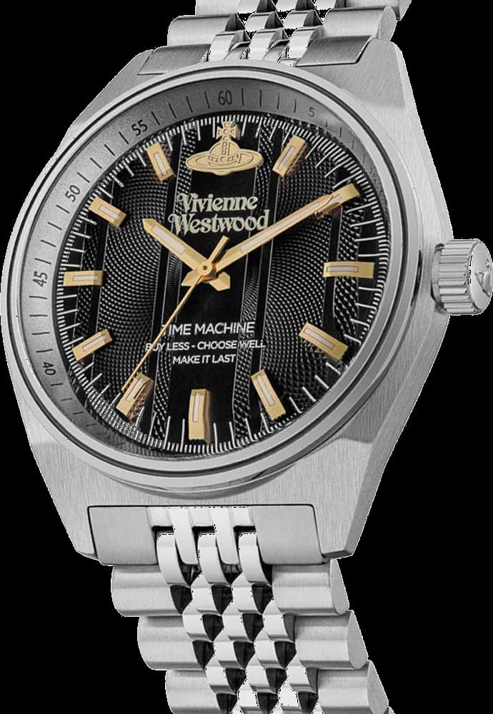 Montre Vivienne Westwood Sydenham VV251BKSL bracelet argent en acier cadran noir vue 2