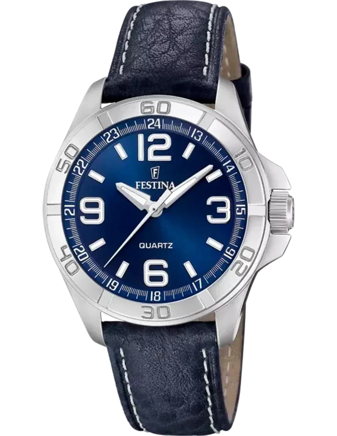 Montre Homme Festina F20444/2 Bracelet Cuir Bleu et Boîtier Acier