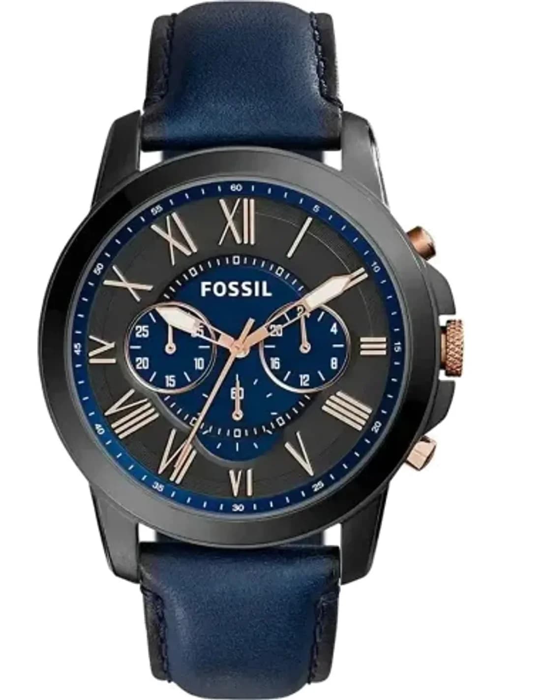Montre Homme Fossil Grant FS5061 chronomètre sport bleu nuit