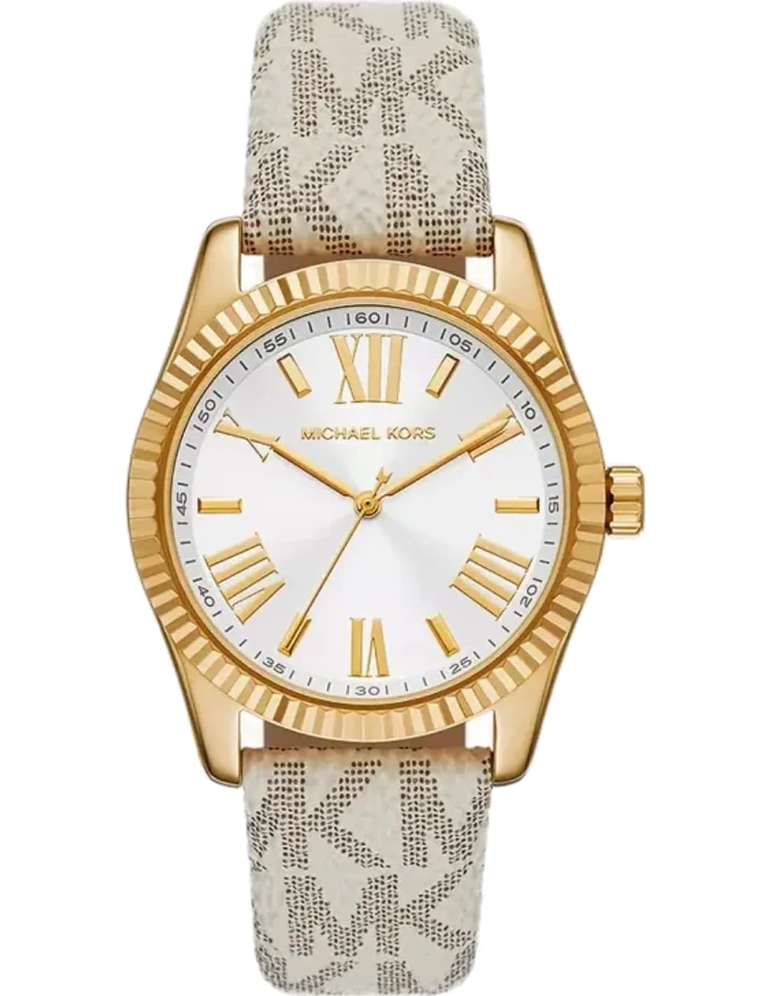 Montre Michael Kors Lexington MK4746 bracelet blanc en cuir avec logo signature MK