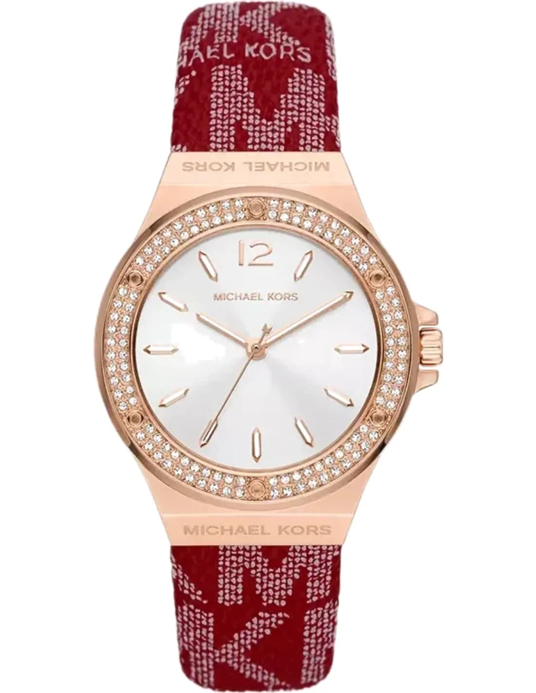 Montre Michael Kors Lennox MK7308 cadran blanc bracelet cuir rouge