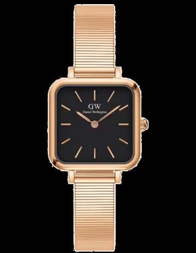 Montre Daniel Wellington DW00100518 Quadro Studio carrée or rose cadran noir
