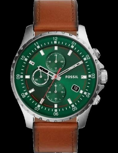 Montre Fossil FS5734 Chronographe avec Cadran Vert et Bracelet Cuir Marron