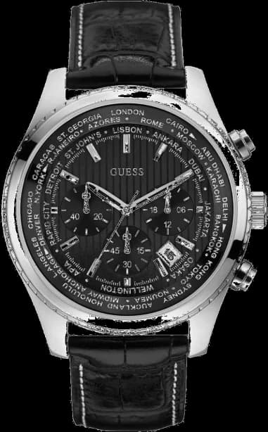 Montre Homme Guess W0500G2 bracelet cuir noir cadran noir multi-fonction