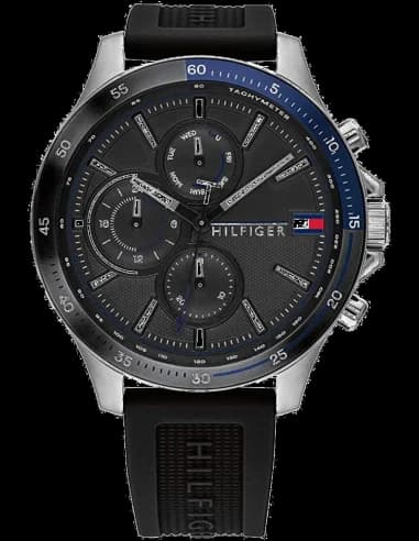 Montre Homme Tommy Hilfiger 1791724 Chronographe en Acier Noir et Silicone