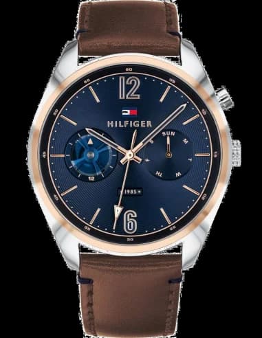 Montre Homme Tommy Hilfiger Deacon 1791549 Cadran bleu avec marron cuir bracelet